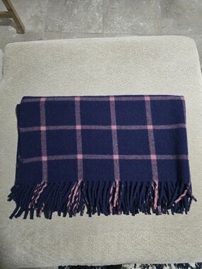 Vintage 100% Virgin Wool Made In Romania Blue And Pink 52" X 72"  Plaid Throw